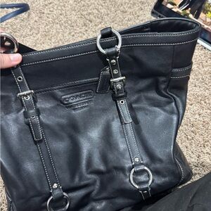 Coach Black Leather Tote with Silver Hardware